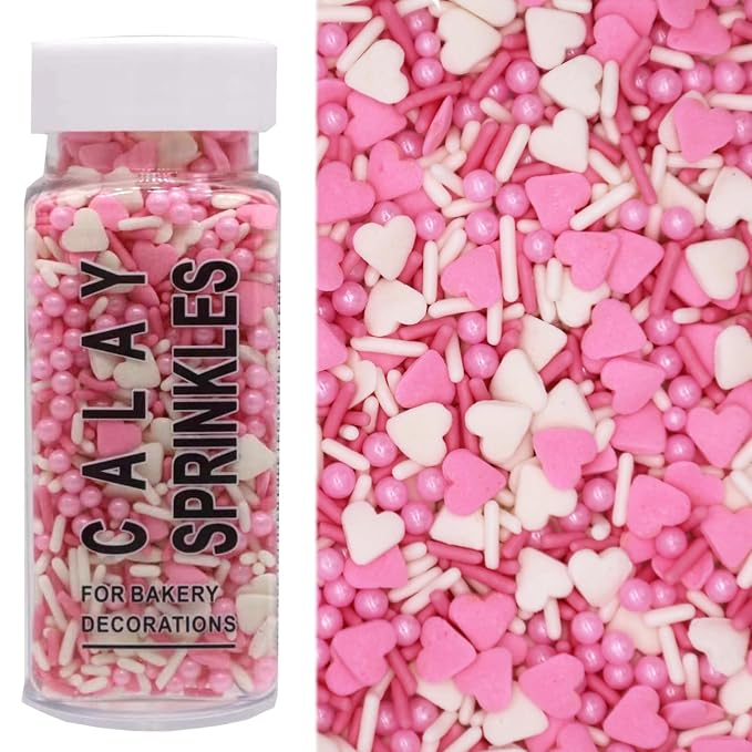 PhilaeEC Vanlentine Sprinkle Edible for Cake Decoration Pink and White Heart Confetti Jimmies Peals Mix Cake Baking Cookie Cupcake Toppers Decoration Vanlentine Wedding Supplies