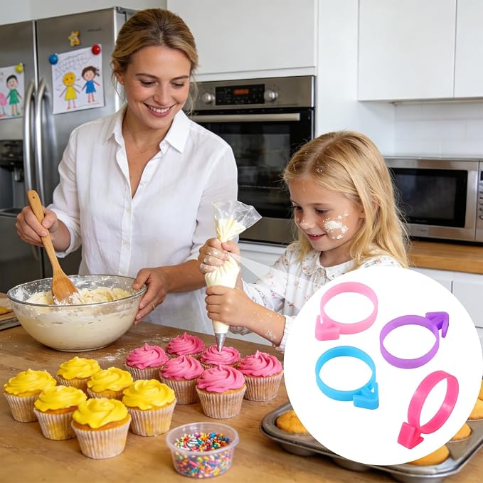 60pcs Pastry Bag Ties, Reusable Silicone Piping Bag Clips for Baking Decorating Icing Bags Seals for Cupcakes Cookies Pastry Supplies (4 Colors)