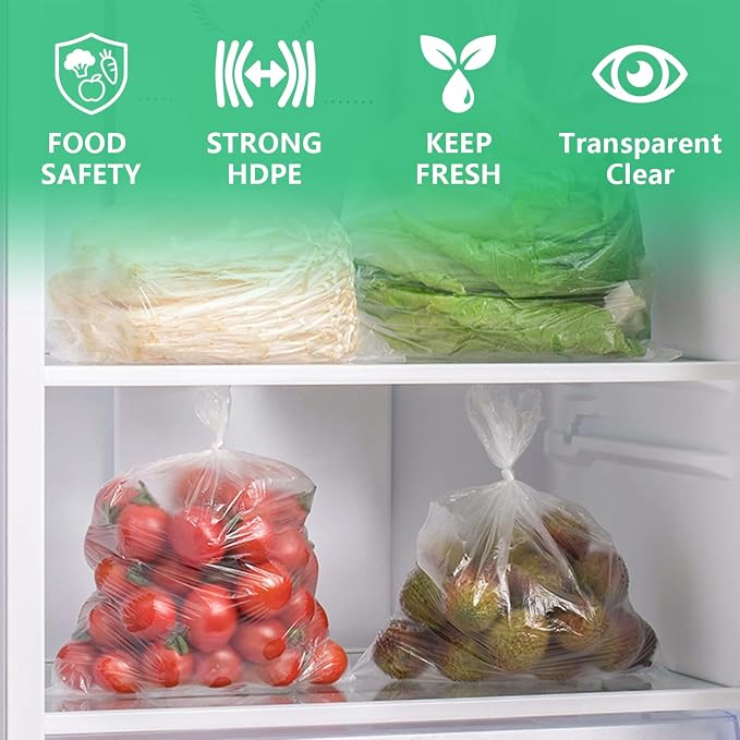9527 Product 12" x 16" Clear Plastic Produce Bag, Food Storage Bag on a Roll, 350 Bags One Roll (4 Rolls), Freeze/Heat Clear Bag for Bread, Meat, Vegetables, Fruits