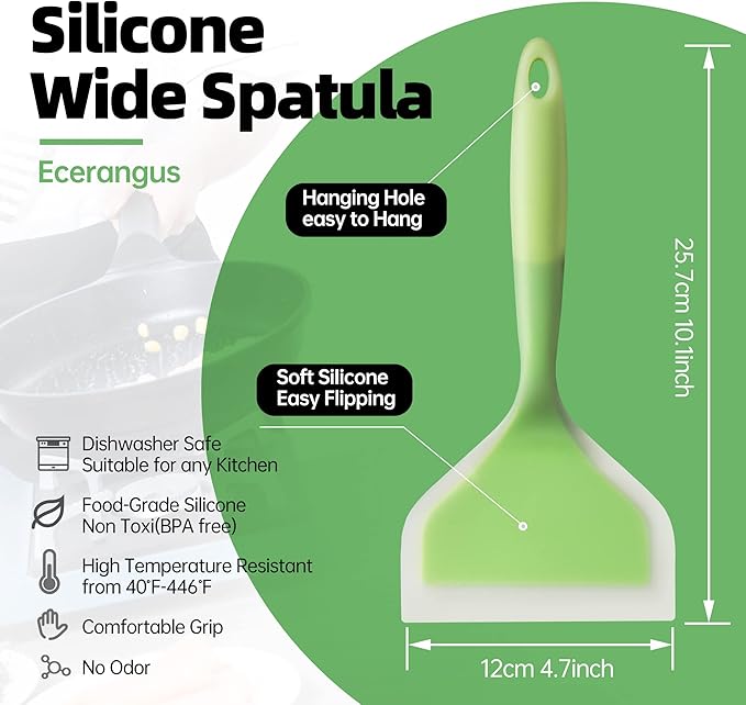 2 Pack Silicone Pancakes Spatula,Wide Pancakes Spatula Turner for Eggs Fish Pizza and Steak Shovel Omelette Spatulas for Nonstick Cookware,Heat Resistant Kitchen Flipper Spatulas for Cooking (GP)