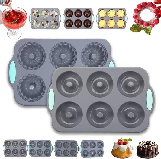 Wreath Ice Mold, Christmas Ice Cube Molds, Silicone Wreath Ice Cube Tray For Holiday Cocktails, 6 Hole Flexible Donut Diy Bakeware Suitable For Ice Cubes, Cakes, Soap, Chocolate (E Set)
