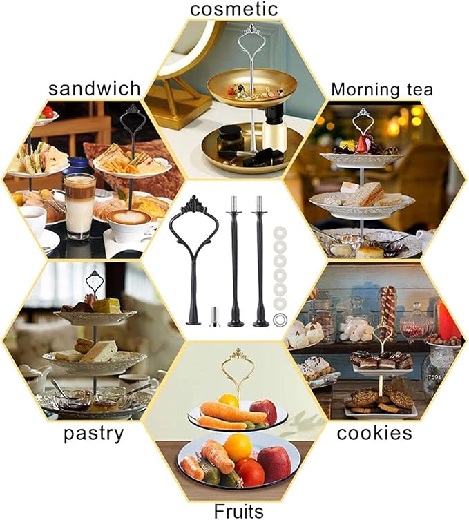 9 Set Cake Stand Hardware Kit Tiered Tray Hardware Fittings for Cake Stand,3 Tier Cake Stand Fittings Hardware Holder for Weeding,Party,Fruit Plate Handle,Cupcake Trays Serving Stand-Gold,Silver,Black