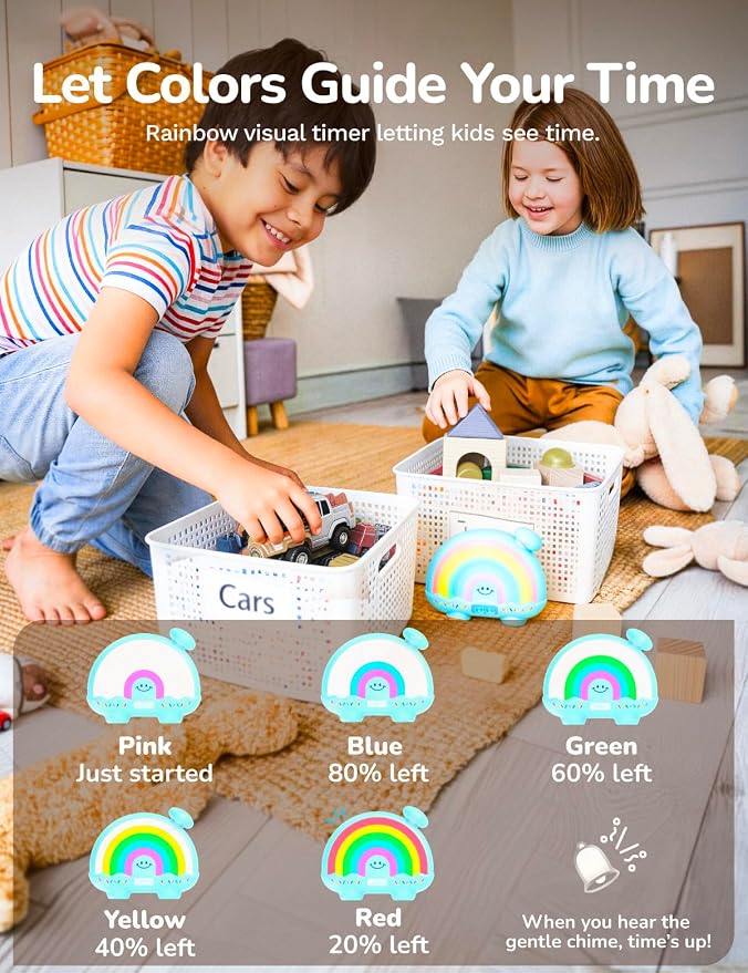 Timer Pal Rainbow Timer for Kids, Visual Timer for Kids with Night Light, Color-Changing Magnetic Visual Timer for Classroom/Calming Corner/Home (Blue)