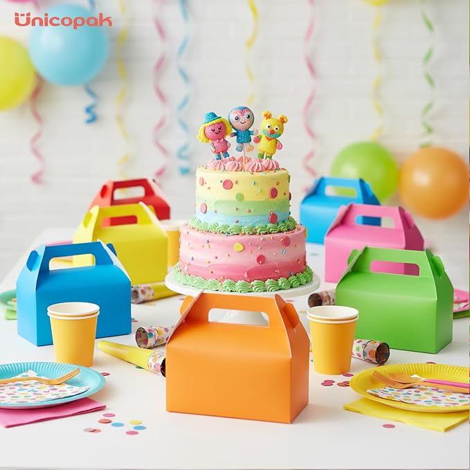 UnicoPak 30 Pack Orange Party Favor Bag Boxes, Gable Gift Boxes for Candies Treats Goodies Cookies, Ideal for Orange Party Favors, Themed Birthday Party, Valentine's Day, 6.5x3.5x3.5 Inches