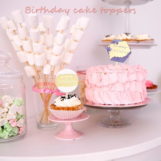 Wootkey 8Pcs Acrylic Happy Birthday Cake Toppers Engraved Happy Birthday Sign for Cake DIY Birthday Gift Flower Bouquet Pastries Desserts Decor