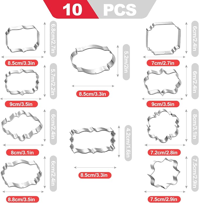 10 Piece Plaque Cookie Cutter Set, Assorted Shapes Stainless Steel Frame Cookie Cutters,Biscuits and Dough, Ideal for Wedding Holiday Birthday Party Baking Decorations and DIY Crafts