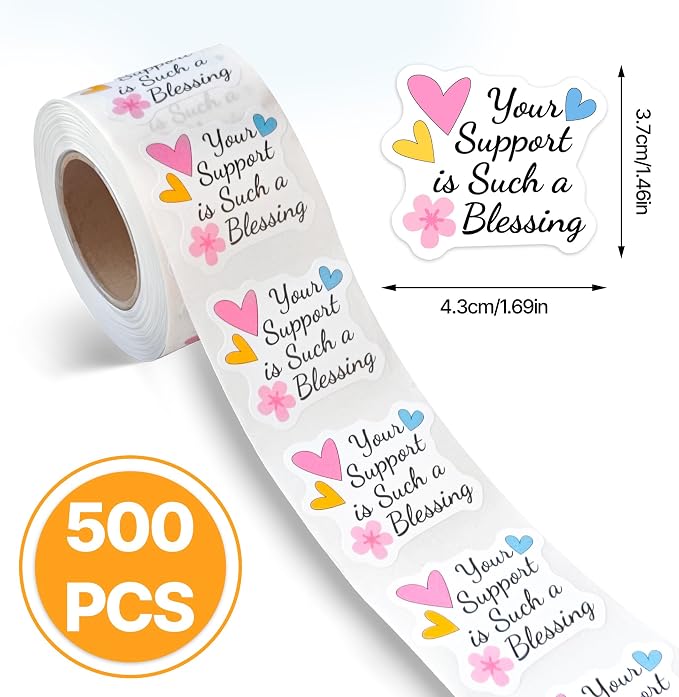 500Pcs Thank You Stickers for Small Business Online Retailers Small Shop Mail Envelopes Baking, Sealing Packaging Gift Wrap Stickers, Your Support is Such A Blessing