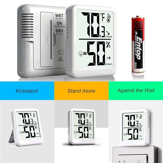 Room Thermometer Indoor Hygrometer Humidity Meter Gauge Digital Temperature and Humidity Sensor Monitor for Home Office House Pets Plants - AAA Battery Included