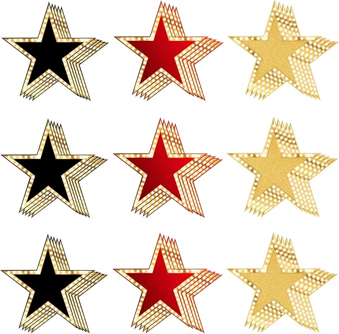 Vuzvuv 48Pcs 3 Colors Movie Star Cutouts Paper with 100Pcs Glue Points for Wall Bulletin Board Decorations or Theme Party or Classroom Decor Supplies