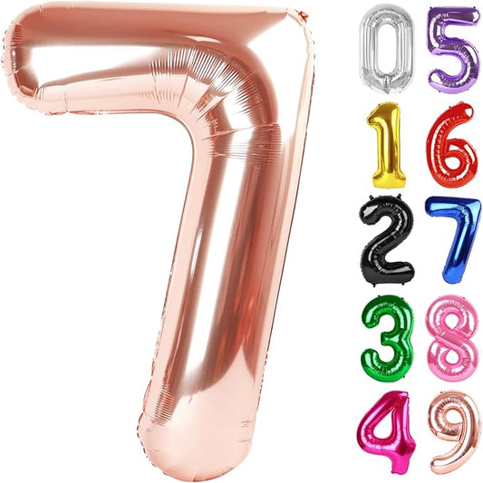Rose Gold Number 7 Balloon 40 Inch, 7th Birthday Party Decorations for Children, Giant 7 Foil Balloon for Party Supplies
