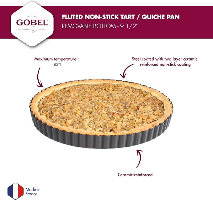 Gobel - Non-Stick Round Fluted Tart Mold/Quiche Pan with Removable Bottom - 9 1/2"