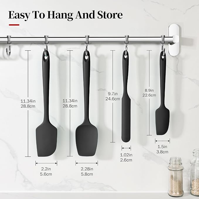 600ºF Heat Resistant Silicone Spatula Spoonula Set of 4, Black | High Heat Food Safe Kitchen Use Scraper for Cooking Baking Mixing Scraping Stirring Cake Nonstick Cookware Pan Bowl