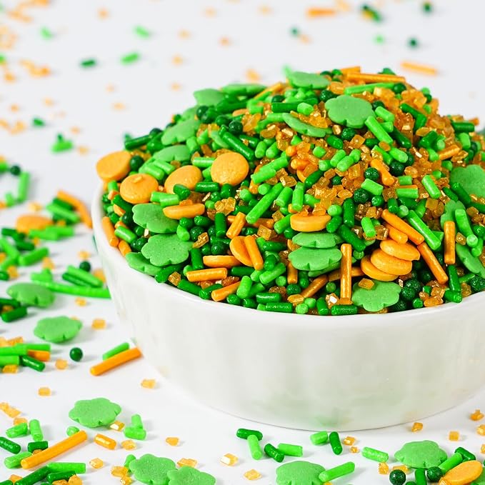 St. Patrick's Day Sprinkles Mix, 4.23oz Shamrock Green & Gold Confetti, Jimmies, Nonpareils for Cake Decorating, Cookie, Cupcake, Ice Cream Topper, Baking Toppings - Spring, Birthday Party Supplies