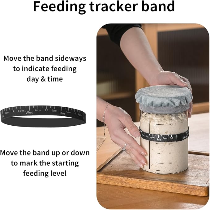 Wissy&Konny Sourdough Starter Jar,2PACK 35OZ Wide Mouth with Ounce Scale line,Date Marked Feeding Band, Thermometer, Sourdough Jar Scraper, Cloth Cover & Stainless Steel Lid Sourdough Starter Kit