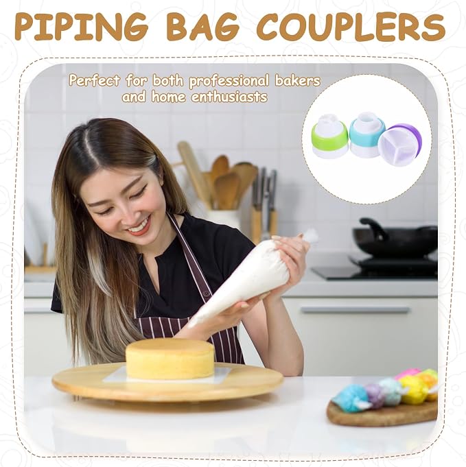 uxcell Piping Bag Couplers, 3Pcs Single Hole and 3Pcs Triple Hole Russian Nozzle Converters for Cake Decoration Tools for Baking, Cooking and Party Decorations, Green