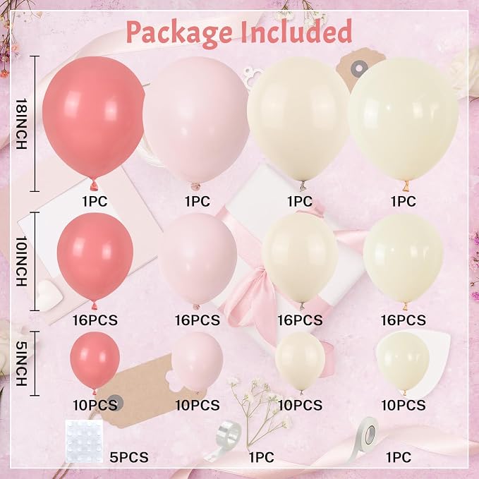 Dusty Pink Balloon Arch Kit 115Pcs Retro Blush Pink Sand White Balloons Garland Kit Neutral Boho Peach Nude Beige Cream Birthday Party Balloons for Girls Women Baby Shower Bridal Wedding Decorations