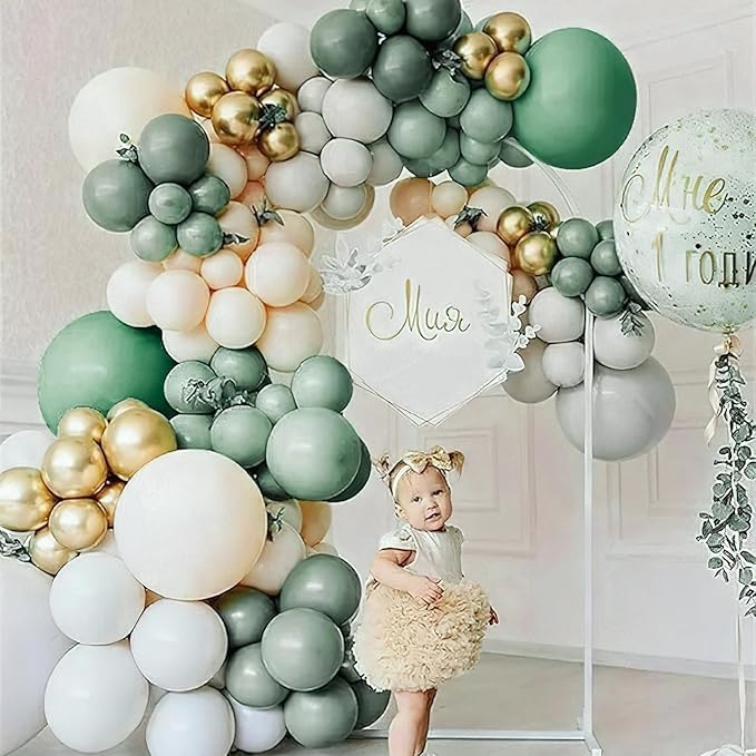 PartyWoo Dusty Green Balloons 100pcs Different Sizes Pack of 18 12 10 5 Inch Sage Olive Eucalyptus Green Boho Neutral Balloon Arch Kit for Jungle Dinosaur Theme Birthday Party Decorations Green-F35