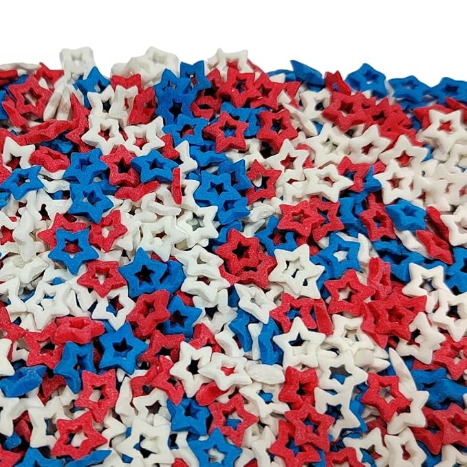 Homankit Patriotic Sprinkles Fourth of July Red White and Blue Edible Star Sprinkles for Baking Cake Cupcake Toppers Cookie Donut Dessert Decoration 2.12 Ounces