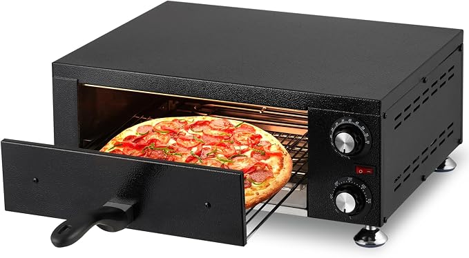 Commercial Pizza Oven Countertop, 14" Electric Pizza Oven for Indoor Use, Stainless Steel Electric Oven with Timer, Removable Crumb Tray, for Home Kitchen, Restaurant