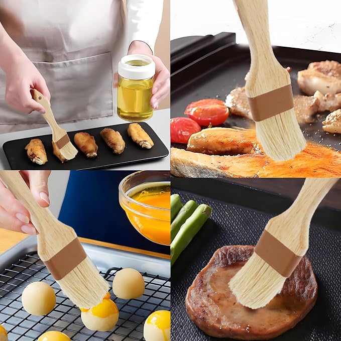 Pastry Brushes for Cooking, Marinade Brush for Oil and Sauce, Cooking Brush with Boar Bristles and Hardwood Handles for Baking, Butter, BBQ (3 Inch)
