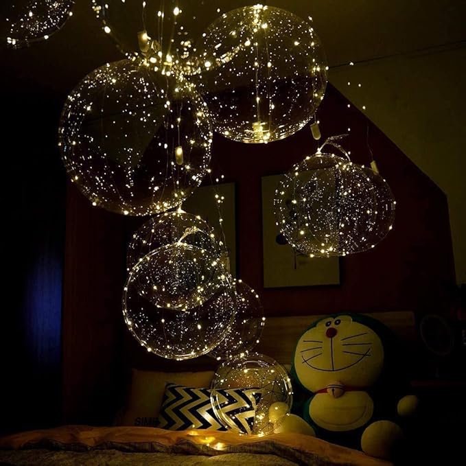 Party Led Balloons, 18 Packs Light Up Balloon Battery Included 3 Meters String Lights Inflated Size 22 Inches Clear Balloon, for Birthday Party Wedding Decorations (Warm White)