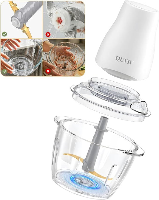 Food Processor Electric Food Chopper Meat Grinder & Vegetable Chopper with Magnetic Easy-Clean Spindle & Serrated Blades, Power Copper Motor, for Meat/Vegetables/Baby Food/Ice Cubes (White)
