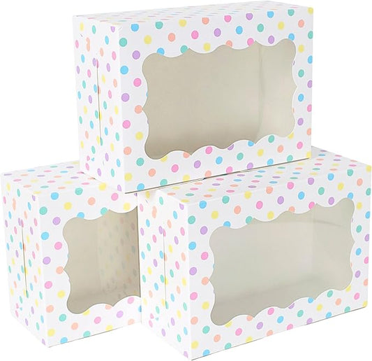 Perfect Occasion Polka Dot Cookie Boxes - 12 Pack - Pastel Polka Dot Cookie Boxes with Window - for Easter, Birthdays, Cupcakes, Pastries - Large Size Easily Fits a Dozen Cookies - 12 pcs