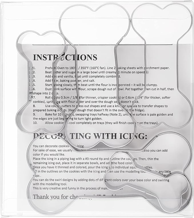 Dog Bone Cookie Cutters, Stainless Steel, 5pc, 2.32-4.8in | Food Grade, Sturdy