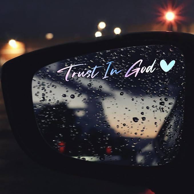 3 x Trust in God Car Mirror Decal Holographic Stickers for Cars Rearview Mirror Decal for Women Cute Decals Vinyl Affirmation Stickers for Window, Tumbler, and Water Bottle