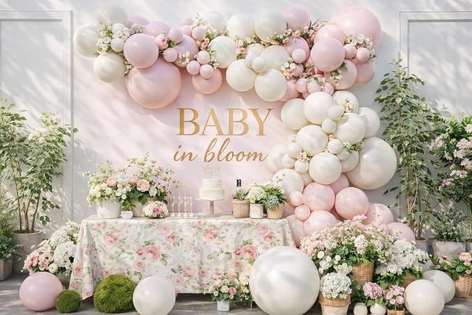 Pink Baby in Bloom Balloon Arch Kit 144pcs Dusty Pink Baby Girl Baby Shower Mom to be Boho Floral Wildflower Party Decoration