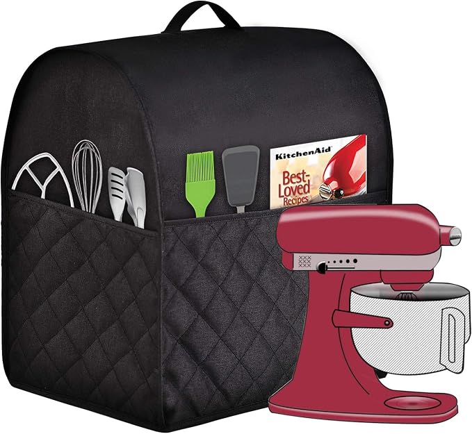 Stand Mixer Dust-proof Cover for KitchenAid Mixer，Multi Pockets for Various Kitchen Appliance Accessories，Water-resistant，Easy Cleaning (Black, Fit for Bowl Lift 5-8 Quart)