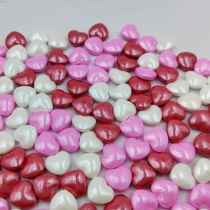 Red Pink and White Heart Valentine Sprinkles, Edible Heart Cake Decorating, Baking Cake Decorations Cupcake Toppers Cookie Decorating, Wedding Party Chirstmas Supplies