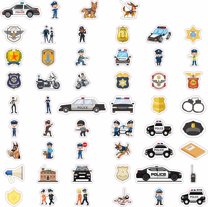BulbaCraft 100Pcs Police Stickers, Cops Sticker, Police Man Laptop Decals, Cops Party Decorations, Gifts for Women & Men