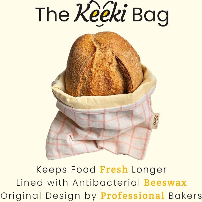 Keeki Bag - The Original Beeswax-Lined Bread Storage Bag (Yellow) | Plastic-free Beeswax Wrap Alternative w/ Wide Drawstring Closure, Breathable, Washable Linen for Homemade Artisan Bread