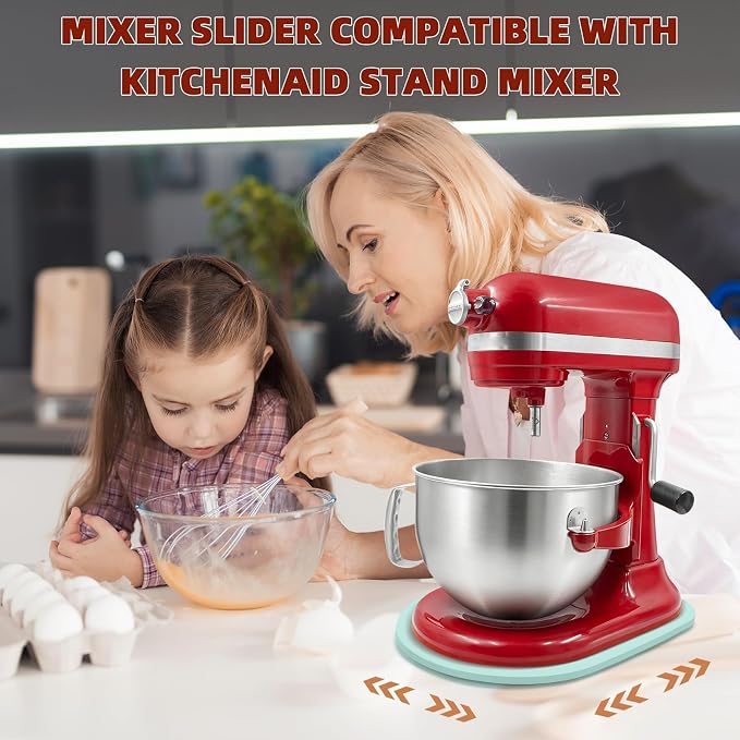 Mixer Slider Compatible with 5.5-8 QT Kitchen Aid Stand Mixers, Kitchen Countertop Storage Mover Sliding Caddy Mixer Slider Mat for Kitchen Aid Stand Mixer Accessories Attachment (Blue)