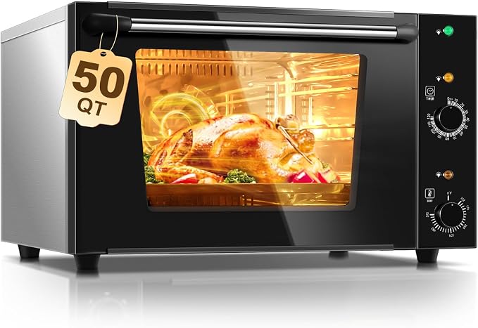 Commercial Convection Oven, 2500W Countertop Oven 1.68 cu.ft, Large Capacity 3-Tier Toaster Oven with 122-572°F Control, Stainless Steel Commercial Oven for Restaurant Bakery Pizza Shop Food Truck