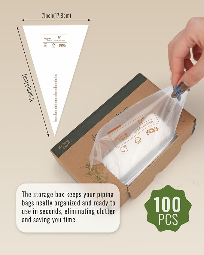 Bake Choice 12 Inch Piping Bags, 100PCS Thickened Disposable Pastry Bags, Anti Burst Icing Bags for Cream Frosting, Non-slip Frosting Bags, Cake & Cookie Decorating Supplies