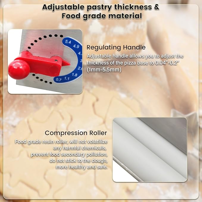 Electric Dough Roller Sheeter Dough Rolling Machine 4"-19" Pizza Dough Press Machine Single Roller Design for Pie Crusts, Pitas, Tortillas and Flat Breads 110V