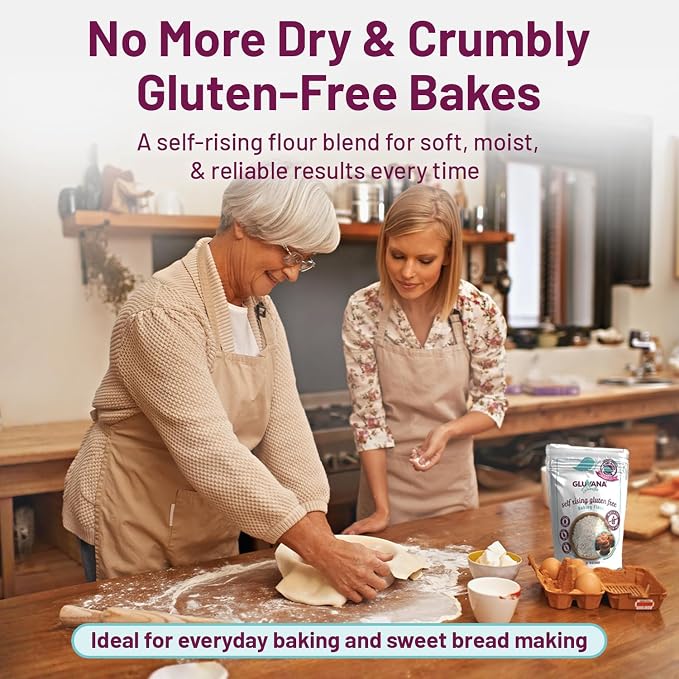 Gluvana Self-Rising Gluten-Free Baking Flour, 1 to 1 Swap for Self-Rising Wheat Flour, Nut-Free, Soy-Free & Dairy-Free, GFCO Certified, Kosher Flour, For Sweet Breads, Muffins, Cookies & More, 16 oz