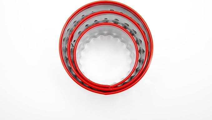 3Pcs Fluted Round Cookie Cutters - 2" & 2.6" & 3", Heavy Duty Food-Grade Stainless Steel, Mini Biscuit Cutter, Unique Design with Protective Red Top PVC