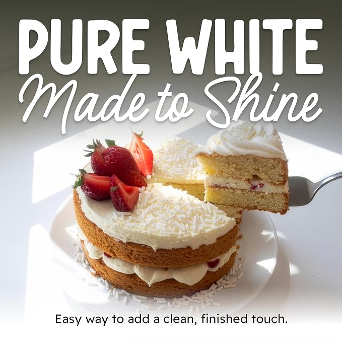 Snackathon White Sprinkles for Baking & Decorating, 15 oz Classic White Jimmies in Resealable Pouch – Gluten Free Sprinkles for Ice Cream Toppings, Cakes, Cupcakes & Desserts