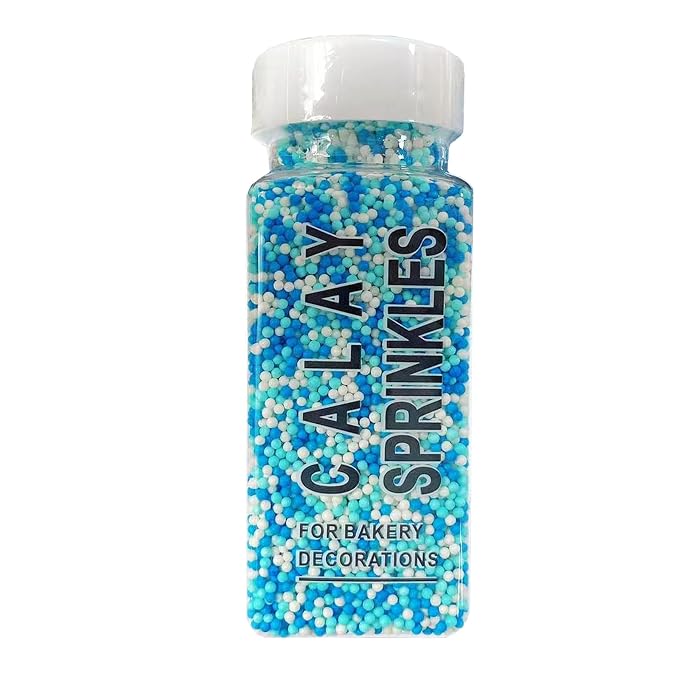 PhilaeEC Blue and White Nonpareils Sprinkle 2mm Mini Peals Sprinkle Edible for Cake Decoration Cupcake Topper Cookie Baking Decorations Halloween Christmas Valentine Supplies