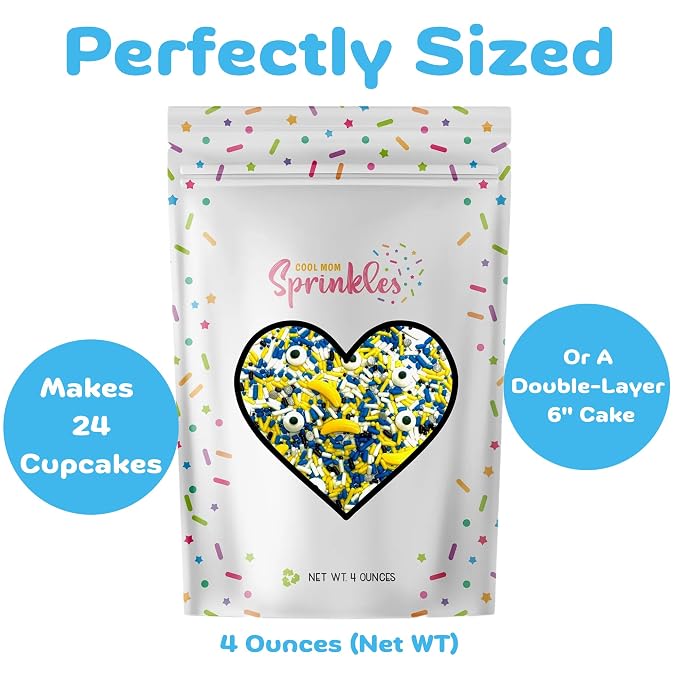 COOL MOM SPRINKLES Blue And Yellow Sprinkles (4 oz.) – Themed Birthday Sprinkles for Decorating Cakes, Cupcakes, Cookies & Desserts – Mixed in the USA/Gluten-Free
