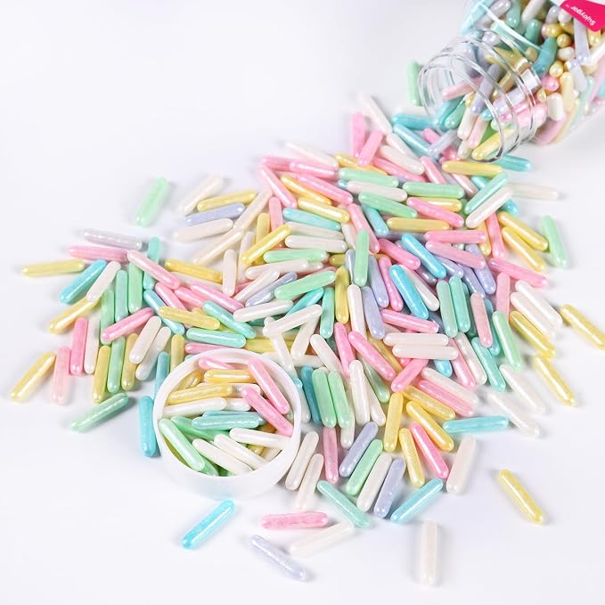 Pastel Sprinkles for Cake Decorating, Sujoygar 4.05oz Edible Colorful Sugar Rods Sprinkles for Baking Cupcake Toppers Cookie Wedding Shower Easter Chirstmas Party Supplies Birthday Celebrations