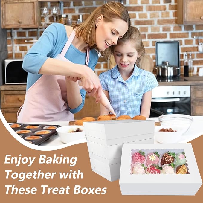 8 Pack Rectangle Quarter Sheet Cake Boxes with Window, 14x10x4 Inch White 1/4 Sheet Bakery Boxes for Pastry Baking Cake, Cupcakes, Donuts, Cookies, Pie Treat Packaging