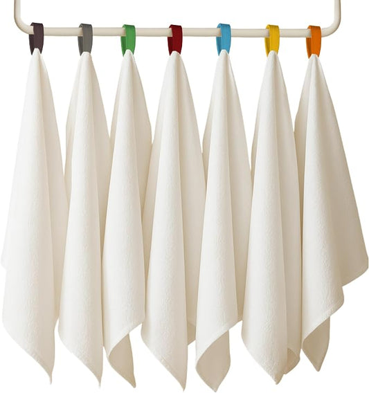 Flour Sack Towels| Tea Towel for Crafts| Kitchen Towels Cotton Blank Towel for Embroidery Baking Bread Proofing Linen Cover | Super Absorbent Dish Towels with Color Hanging Loops 7 Pack 18"x28" White