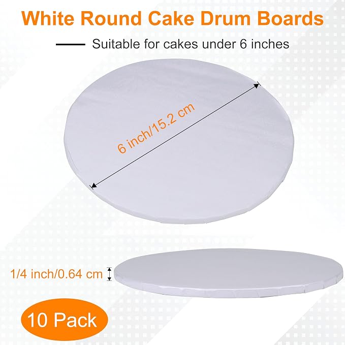 6 inch Round Cake Drum Boards, Dulinkas 1/4 Inch Thick White Corrugated Cardboard Cake Base Grease-Resistant Cake Boards for Multi-Layer Cakes, Weddings & Parties 10 Pack