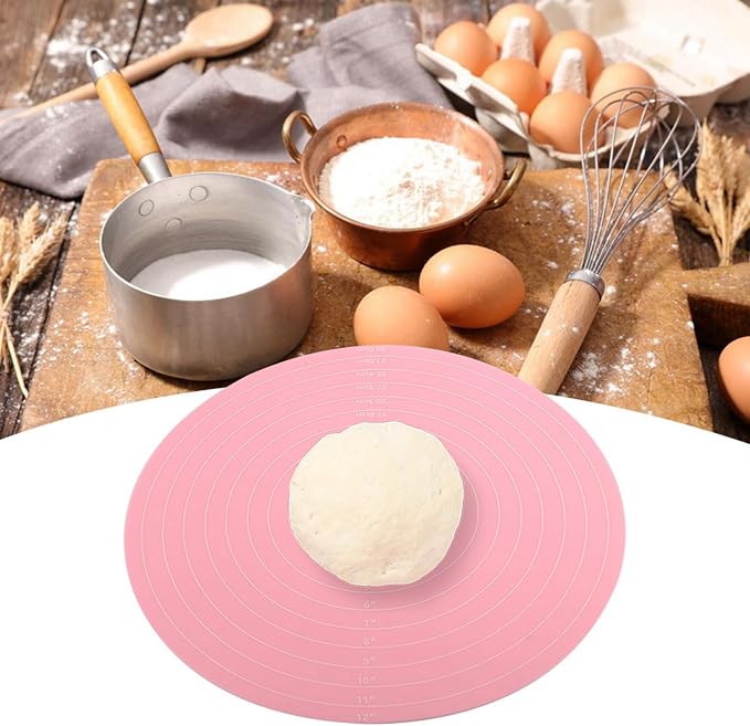 Baking Mat Round Silicone Pastry Mat, Nonslip Sheet Mat with Measurement, Nonstick Dough Rolling Mat Food Grade Silicone Counter Mat for Making Cakes Cookies Macarons Bread and Pastry