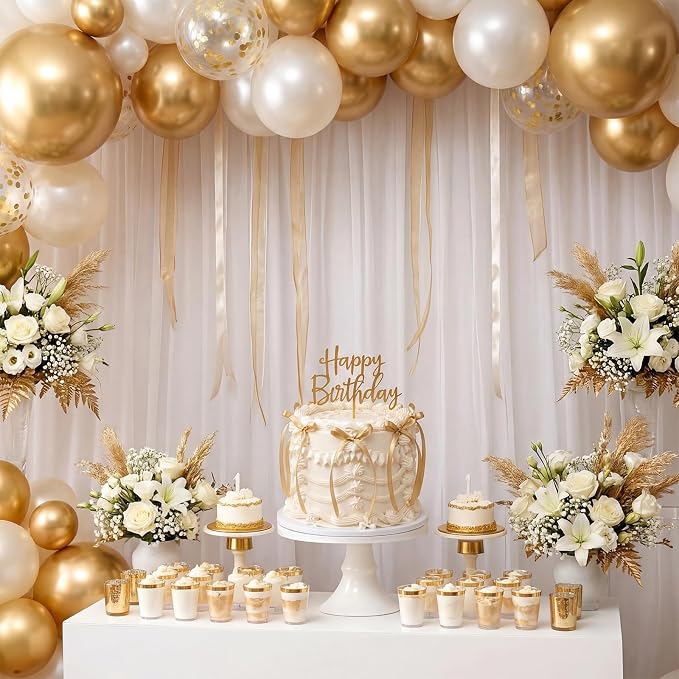 Honeydak 11 Pcs Gold Bow Ribbon Cake Topper Happy Birthday Cake Topper Happy Birthday Acrylic Sign Decoration Coquette Bow Decor Wedding, Bridal Shower Party Supplies