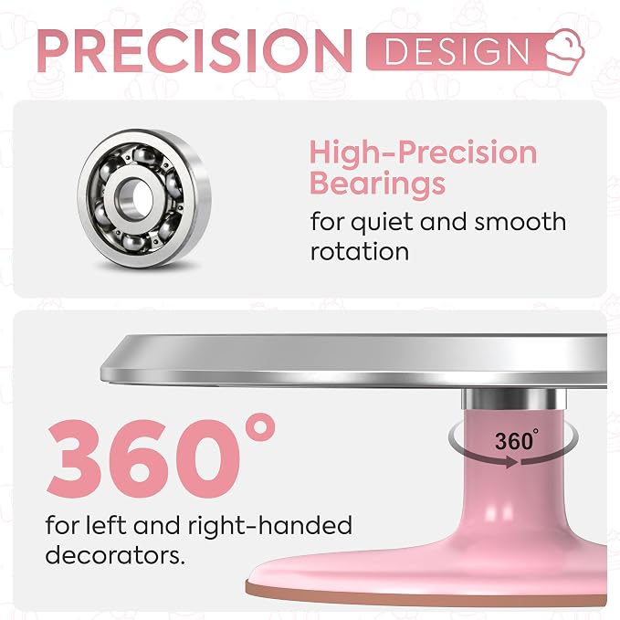 Riccle 12 Inch Pink Aluminium Alloy Revolving Cake Stand – Rotating Cake Turntable for Cake Decorating, Baking, and Cake Decorating Supplies
